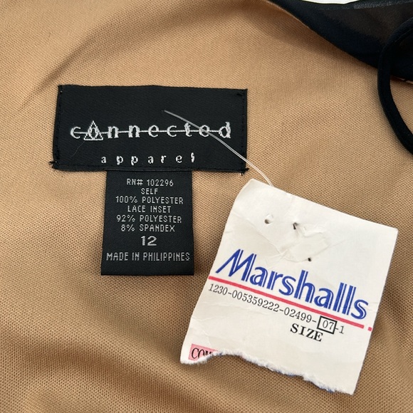 NEW VTG Y2K Connected Apparel Black and Tan Sheer Overlay Lace Waist Dress - Picture 9 of 10